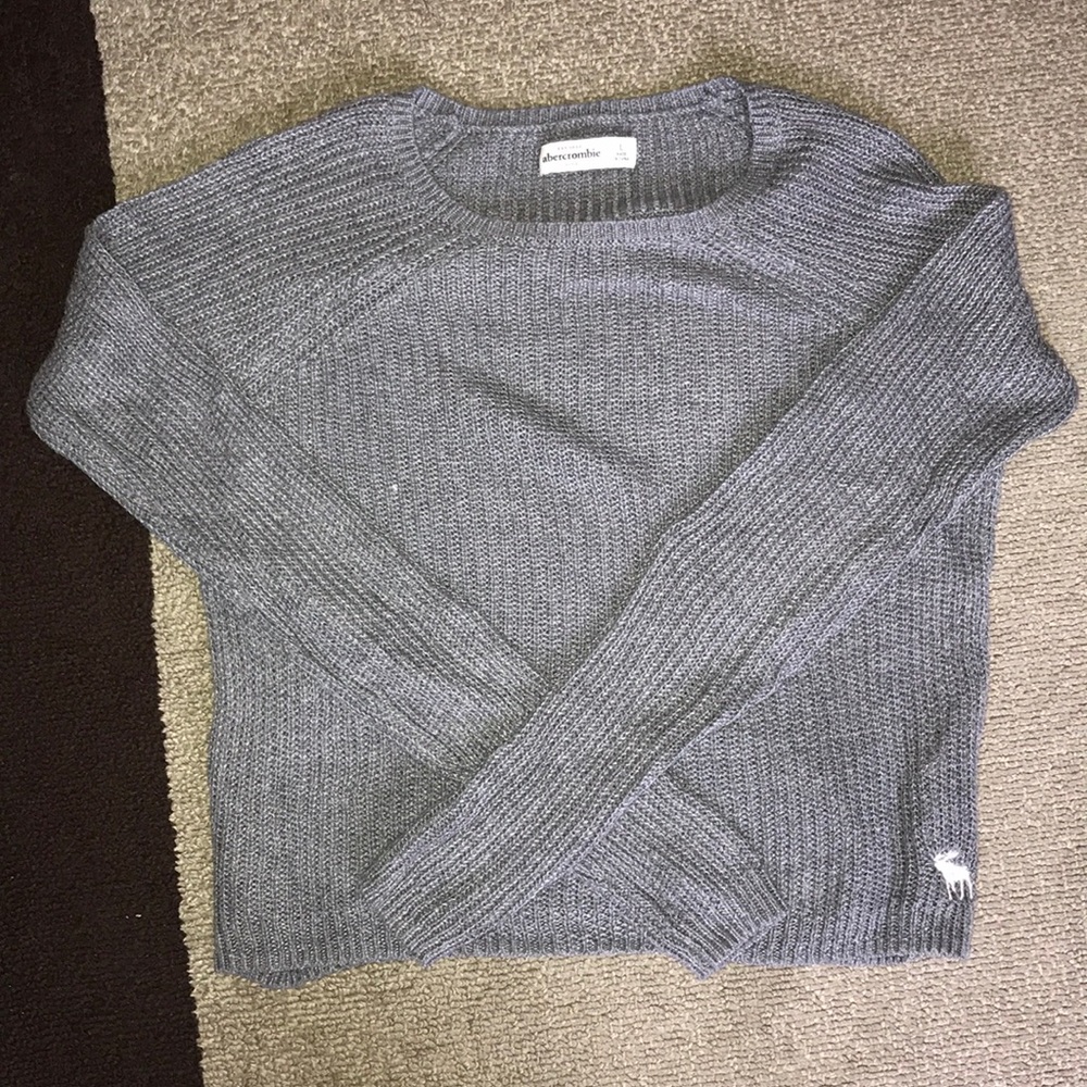 Grey Knitted Long Sleeve Sweater - ABERCROMBIE